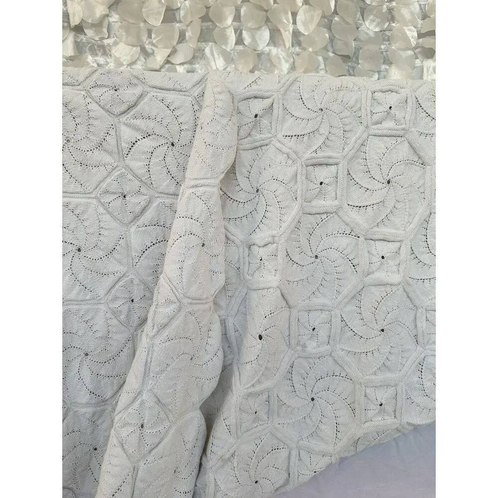 Handmade Knit Cream 100% COTTON blanket Coastal Textured Boho Pinwheel